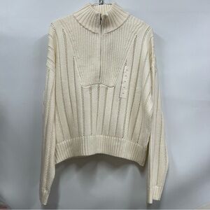 NWOT Cream Ribbed Women's Sweater xl open knit long sleeve